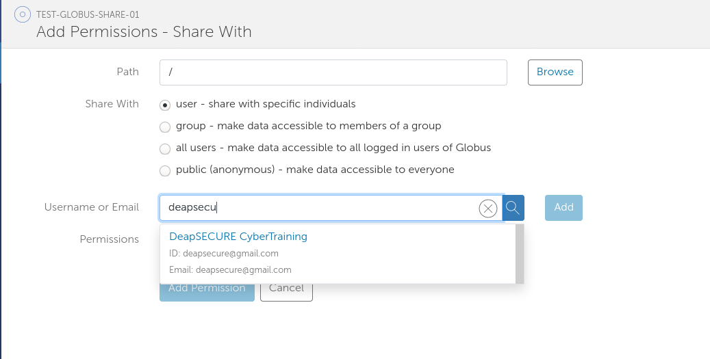 Adding permissions/recipients